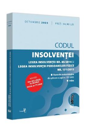 Codul insolventei. Legea insolventei. Legea insolventei persoanelor fizice: Octombrie 2023