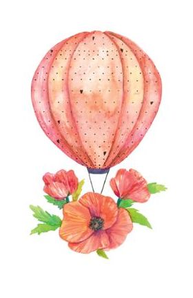 Print de arta: Balon cu aer cald. Flori de maci