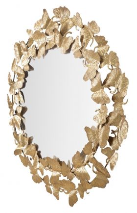 Oglinda decorativa Leaf, Mauro Ferretti, Ø87x3.5 cm, fier, auriu