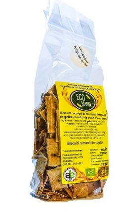 Biscuiti integrali cu fulgi de ovaz si coriandru Bio, 200g, Ecomania