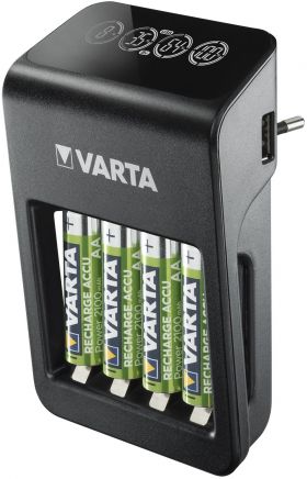 incarcator varta 57687, aa/aaa 9v nimh, port usb, 4 acumulatori aa 2100 mah