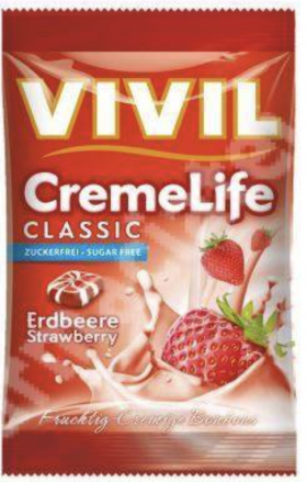 Bomboane fara zahar cu capsuni CremeLife Classic, 110g - Vivil