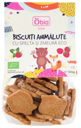 Biscuiti animalute cu spelta si zmeura, eco-bio, 100g - Obio