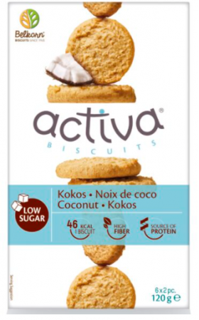 Biscuiti Activa cu cocos fara zahar, 120g Belkorn