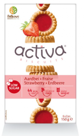 Biscuiti Activa cu capsuni, fara zahar, 120g Belkorn