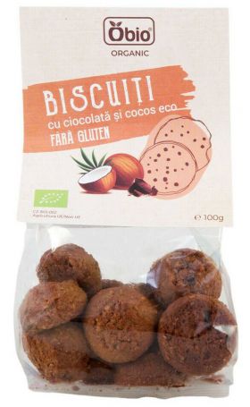 Biscuiti cu ciocolata si cocos, fara gluten, eco-bio, 100g - Obio