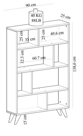 Biblioteca, Olivia, Harby 475OLV2104, 90 x 138.6 x 25 cm, pal melaminat, alb/stejar