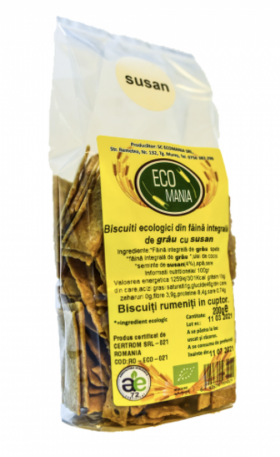 Biscuiti Bio integrali cu seminte de susan, 200g - Ecomania