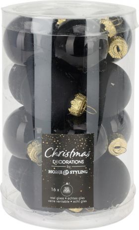 Cutie cu 16 globuri Christmas Glam, Ø3.5 cm, sticla, negru