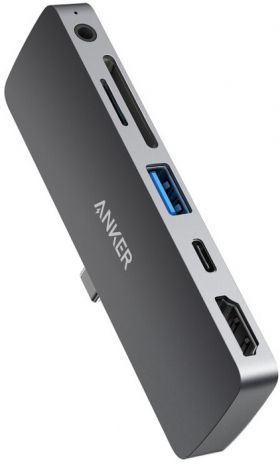 Anker PowerExpand Direct Media Hub, 6-in-1, 60W Power Delivery, USB-C, 4K HDMI, Audio 3.5mm, USB 3.0, microSD, Designed for iPad Pro