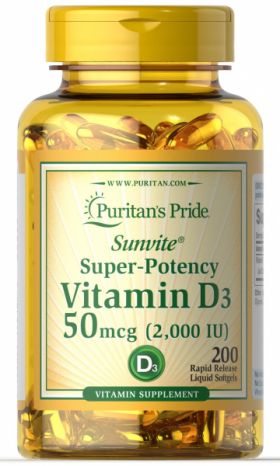 Puritan s Pride Vitamin D3 2000 IU (50 mcg) 200 softgels