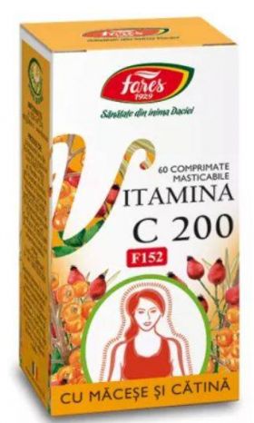 Vitamina C 200mg cu Macese si Catina F152, 60 comprimate masticabile - Fares