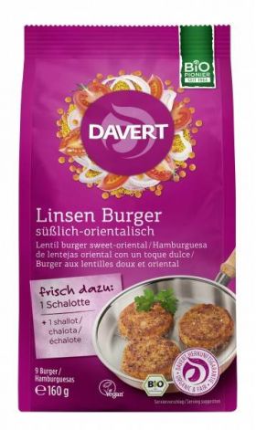 Burger vegan cu linte si curry, eco-bio, 160g - DAVERT