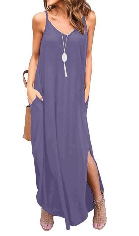 Rochie de o singura culoare cu fanta violet L