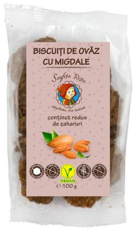 Biscuiti de ovaz cu migdale, continut scazut de zaharuri, 100 g, Scufita Rosie