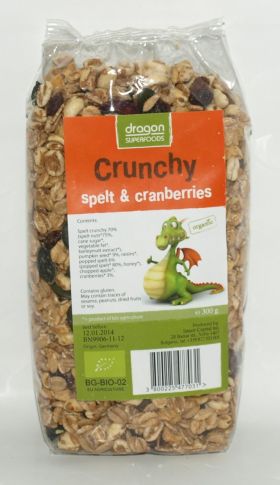 Muesli CRUNCHY cu spelta si merisoare 300g - eco-bio - Dragon Superfoods