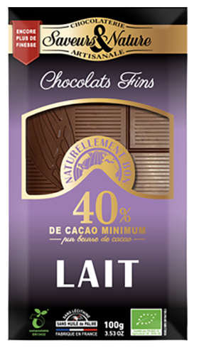 Ciocolata cu lapte artizanala - Chocolats Fins Bio | Saveurs et Nature