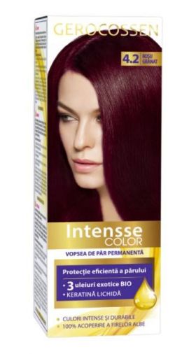 Vopsea de par permanenta, intensse color 4.2, Rosu Granat, 50ml - Gerocossen