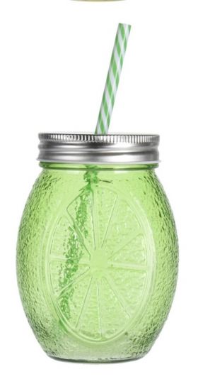 Pahar cu pai Lemon, 500 ml, polistiren, verde