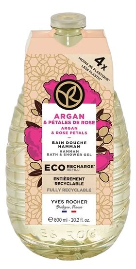 Rezerva gel de dus cu argan si trandafir bio, 600ml, Yves Rocher