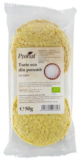 Turte din porumb cu sare, eco-bio, 50g - Pronat