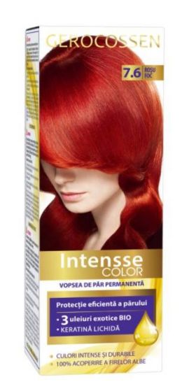 Vopsea de par permanenta, intensse color 7.6, Rosu Foc, 50ml - Gerocossen