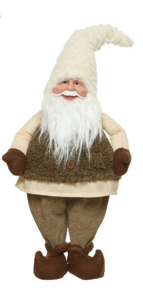 Decoratiune Gnome w hat white, Decoris, 30x15x85 cm, poliester, alb/maro