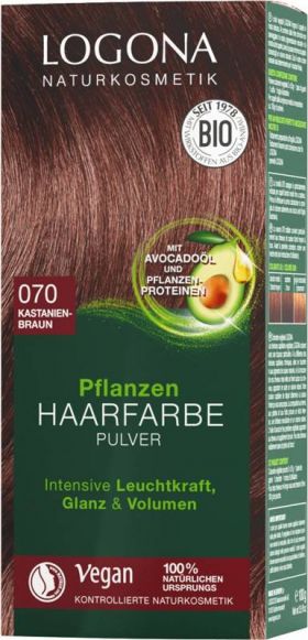 Vopsea de par, Saten Castaniu - Nuanta 070, eco-bio, 100g - Logona