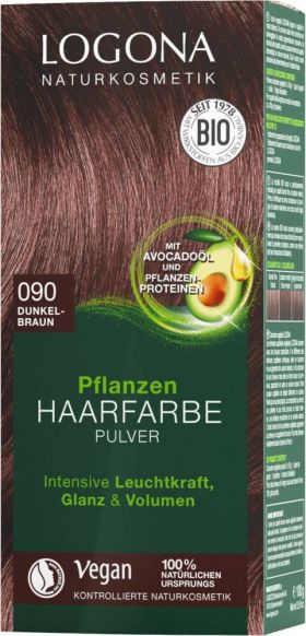 Vopsea de par 100 % naturala maro inchis Nuanta 090, 100g, LOGONA