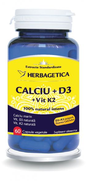 Calciu + D3 cu Vitamina K2, 60 capsule, Herbagetica