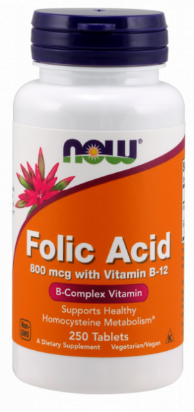 Now Folic Acid 800 mcg with Vit B-12 250 tab