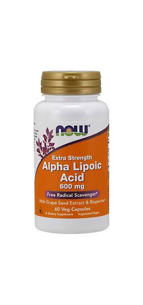 Now Alpha Lipoic Acid with Grape Seed Extract Bioperine 600mg 60 vcaps