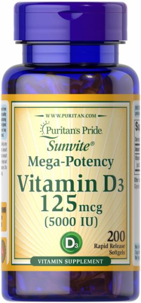 Puritan s Pride Vitamin D3 5000 IU (125 mcg) 200 softgels