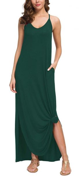 Rochie de o singura culoare cu fanta verde M