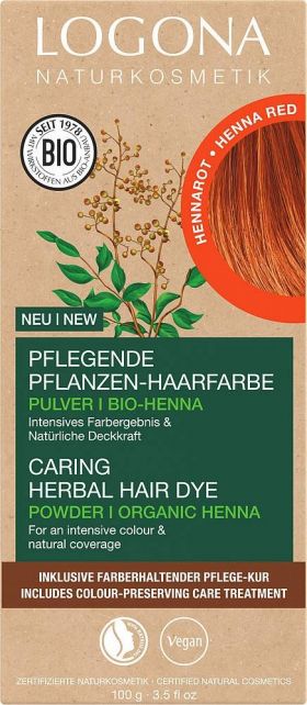 Vopsea de par pe baza de plante, rosu Henna, eco-bio, 100g - Logona