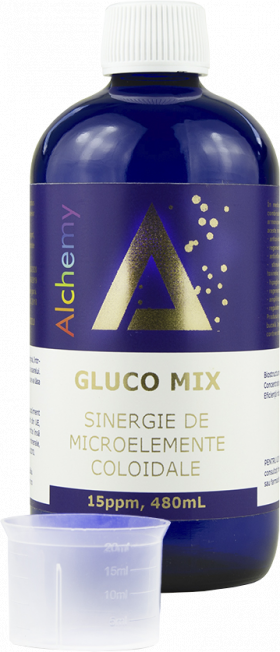 Sinergie de aur argint crom si vanadiu coloidal Gluco Mix 15ppm, 480ml, Alchemy