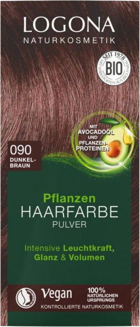 Vopsea de par 100 % naturala maro inchis Nuanta 090, 100g, LOGONA