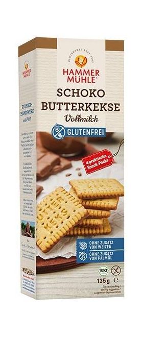 Biscuiti cu unt si ciocolata cu lapte, fara gluten, Eco-Bio 135g - Hammer Muhle