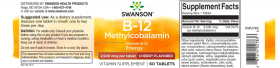 Vitamin B12 Methylcobalamin 2500 mcg, 60 tablete - Swanson