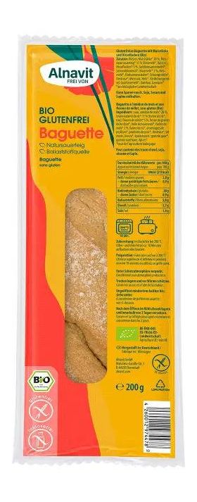 Bagheta, fara gluten, precoapta, eco-bio, 200g - Alnavit