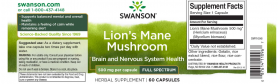 Full Spectrum Lion’s Mane Mushroom (ciuperca Coama Leului) 500 mg, 60 cps - Swanson