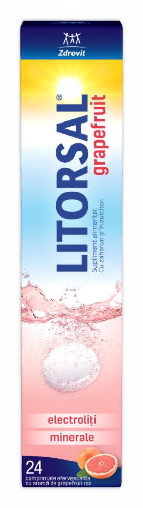 Electroliti cu aroma de grapefruit Litorsal, 24 comprimate efervescente, Zdrovit