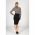 Rochie Midi Eleganta Cu Imprimeu Geometric Si Guler Inalt Moyama, Neagra