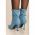 Botine Cu Toc Inalt Din Imitatie Denim, Albastru Deschis