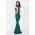 Rochie de lux Kathrin sirena verde cu flori 3D la umeri si fulgi