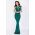 Rochie de lux Kathrin sirena verde cu flori 3D la umeri si fulgi