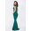 Rochie de lux Kathrin sirena verde cu flori 3D la umeri si fulgi