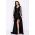 Rochie de lux Harmony lunga neagra cu strassuri si trena pe o parte