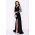 Rochie de lux Harmony lunga neagra cu strassuri si trena pe o parte